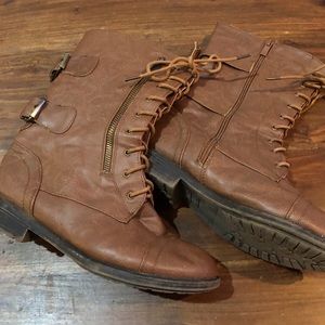 TOP Moda 9 Faux Leather Combat Moto Boots Brown